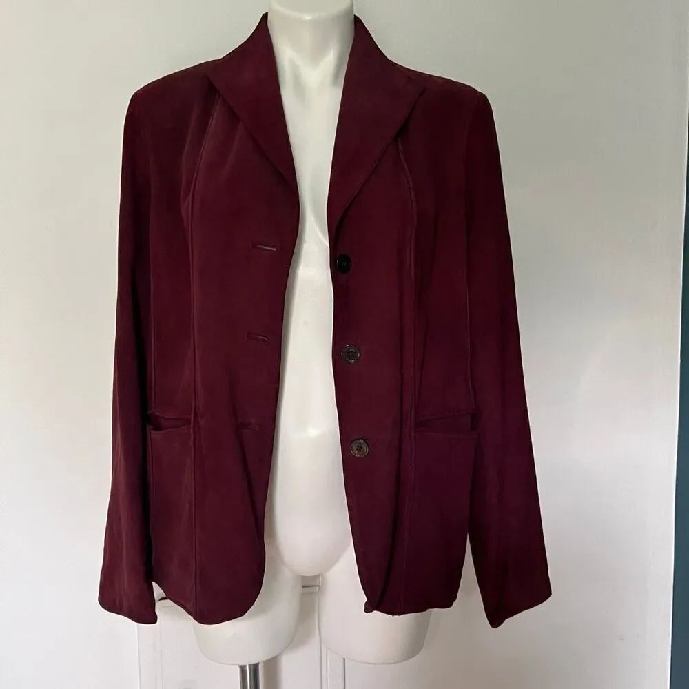Jones New York suede burgundy leather jacket Y2K 00s fall